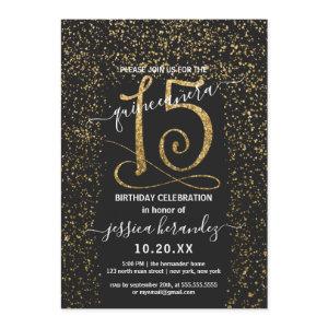 Girly Chic Black Gold Confetti Border Quinceañera