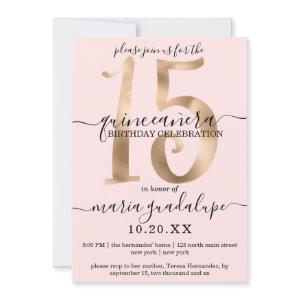 Girly Chic Faux Gold Blush Pink Quinceañera