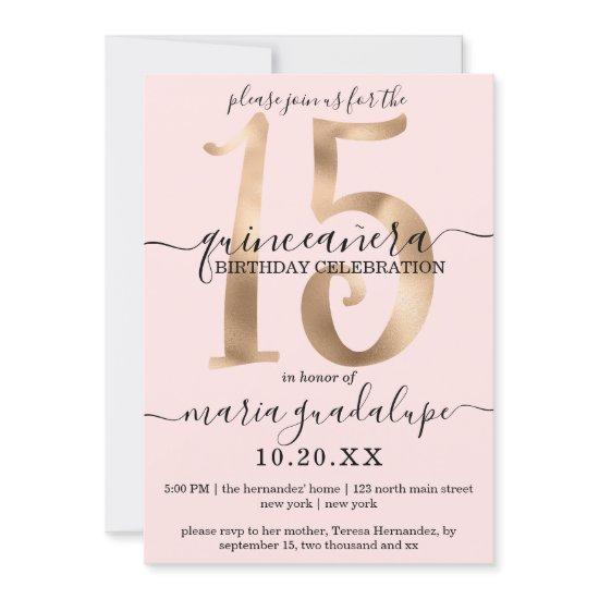 Girly Chic Faux Gold Blush Pink Quinceañera