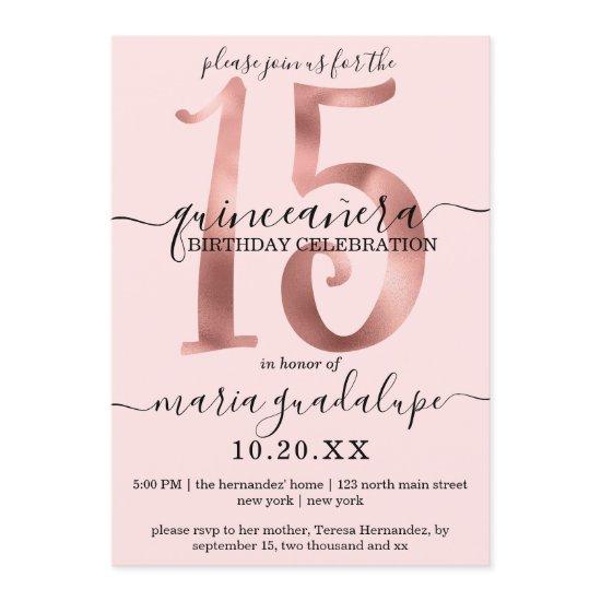 Girly Chic Faux Rose Gold Blush Pink Quinceañera
