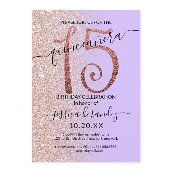 Girly Chic Lavender Gold Glitter Ombre Quinceañera
