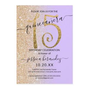 Girly Chic Lavender Gold Glitter Ombre Quinceañera