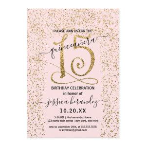Girly Chic Pink Gold Confetti Border Quinceañera
