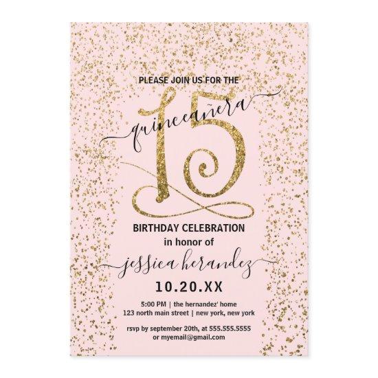 Girly Chic Pink Gold Confetti Border Quinceañera