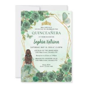 Girly Dusty Green Gold Floral Princess Quinceañera