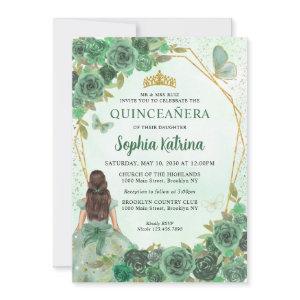 Girly Dusty Green Gold Floral Princess Quinceañera