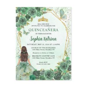 Girly Dusty Green Gold Floral Princess Quinceañera  Postcard