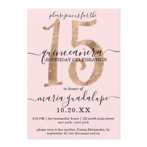 Girly Faux Gold Glitter Blush Pink Quinceañera