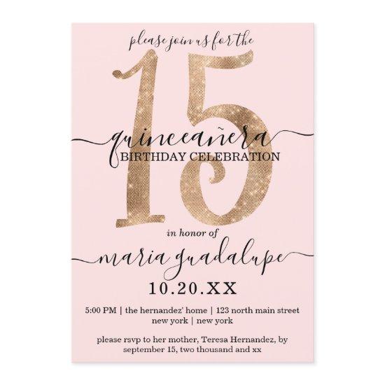 Girly Faux Gold Glitter Blush Pink Quinceañera