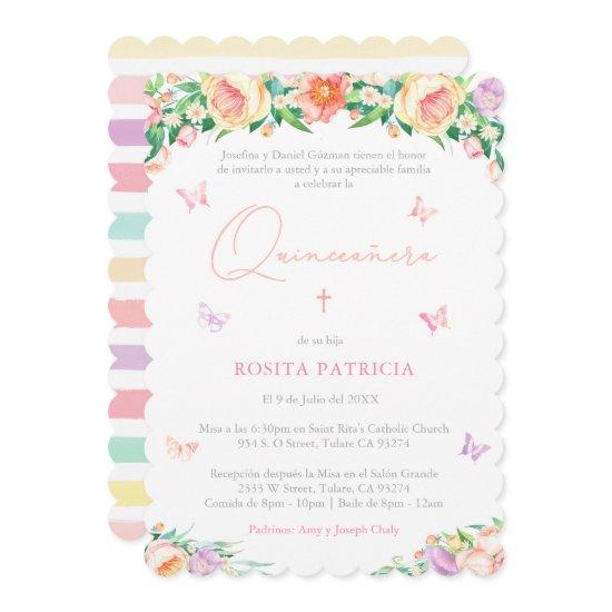 Girly Floral Butterflies Quinceañera Party