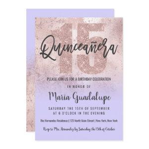 Girly Grunge Rose Gold Lilac Glitter Quinceañera