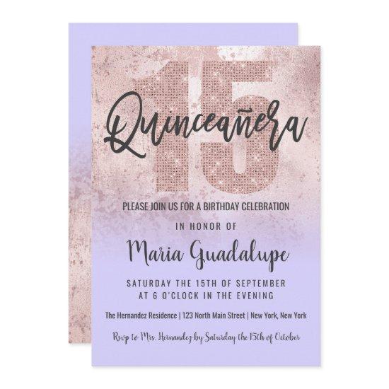 Girly Grunge Rose Gold Lilac Glitter Quinceañera