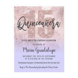 Girly Grunge Rose Gold Lilac Glitter Quinceañera  Postcard