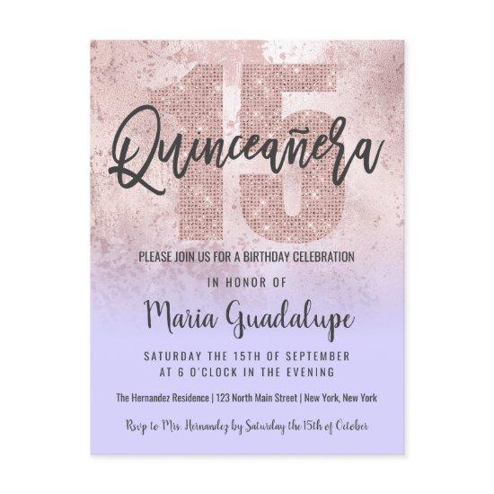 Girly Grunge Rose Gold Lilac Glitter Quinceañera  Postcard