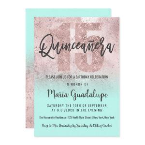 Girly Grunge Rose Gold Mint Glitter Quinceañera
