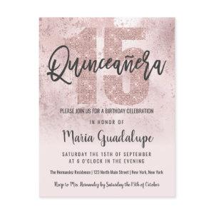 Girly Grunge Rose Gold Pink Glitter Quinceañera  Postcard