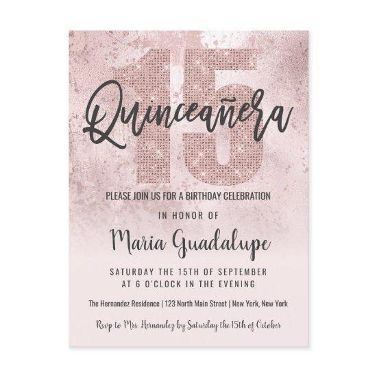 Girly Grunge Rose Gold Pink Glitter Quinceañera  Postcard