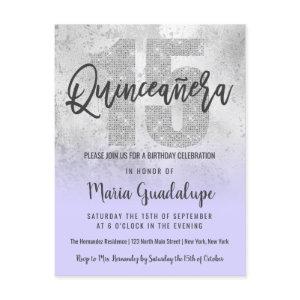 Girly Grunge Silver Lilac Glitter Foil Quinceañera  Postcard