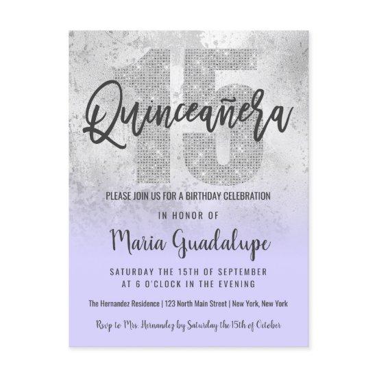 Girly Grunge Silver Lilac Glitter Foil Quinceañera  Postcard