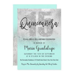 Girly Grunge Silver Mint Glitter Foil Quinceañera