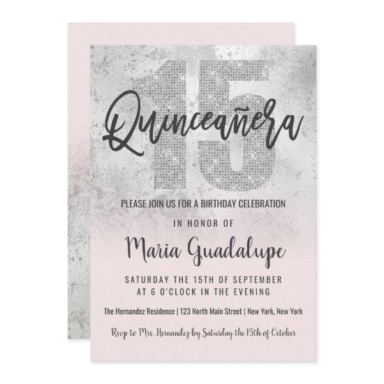 Girly Grunge Silver Pink Glitter Foil Quinceañera