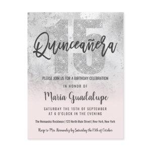 Girly Grunge Silver Pink Glitter Foil Quinceañera  Postcard