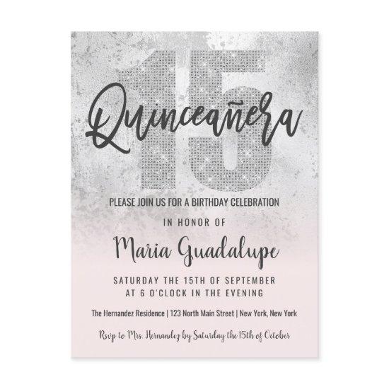 Girly Grunge Silver Pink Glitter Foil Quinceañera  Postcard