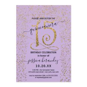 Girly Lavender Gold Confetti Border Quinceañera