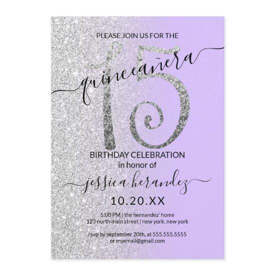Girly Lavender Silver Glitter Ombre Quinceañera