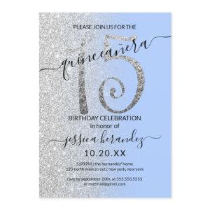 Girly Modern Blue Silver Glitter Ombre Quinceañera