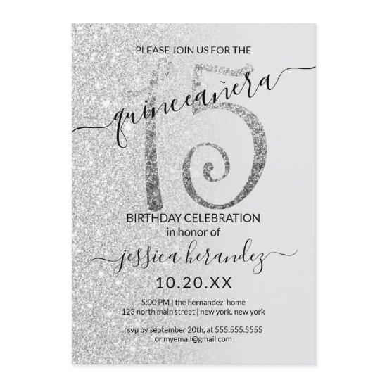 Girly Modern Gray Silver Glitter Ombre Quinceañera