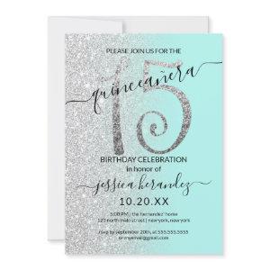 Girly Modern Mint Silver Glitter Ombre Quinceañera