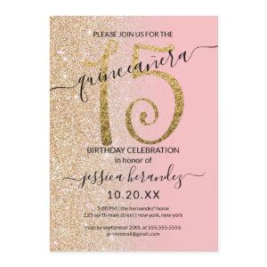 Girly Modern Pink Gold Glitter Ombre Quinceañera