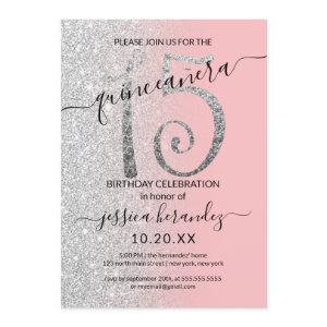 Girly Modern Pink Silver Glitter Ombre Quinceañera