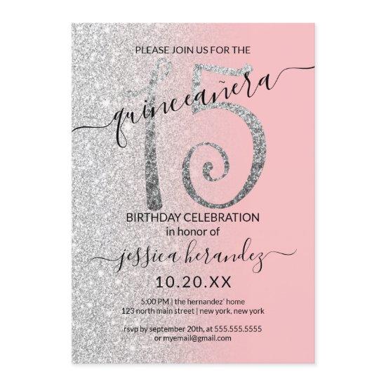Girly Modern Pink Silver Glitter Ombre Quinceañera