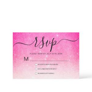 Girly Neon Pink White Glitter Ombre RSVP Card