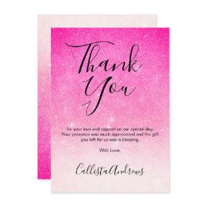 Girly Neon Pink White Glitter Ombre Thank You Card