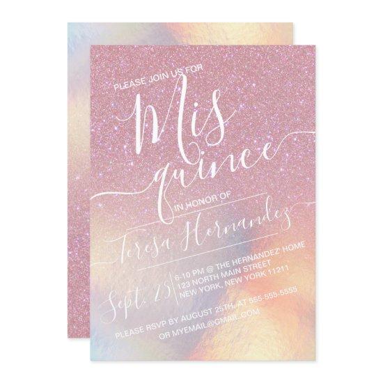 Girly Pink Faux Iridescent Glitter Quinceañera