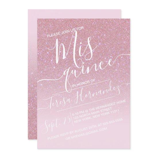 Girly Pink Faux Sparkly Glitter Ombre Quinceañera