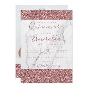 Girly Pink Glitter Marble Quinceanera Photo