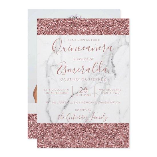 Girly Pink Glitter Marble Quinceanera Photo