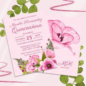 Girly Pink Green Watercolor Floral Quiceañera