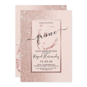 Girly Pink Rose Gold Glitter Ombre Quinceanera