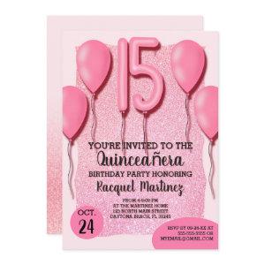 Girly Pretty Pink Glitter Balloons Quinceañera