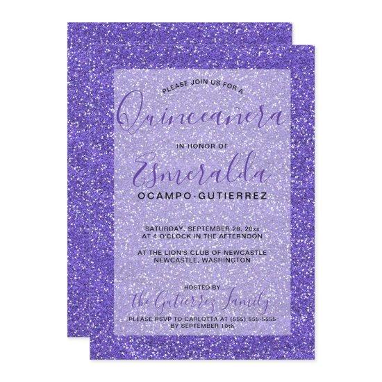 Girly Purple Glitter Quinceanera Birthday