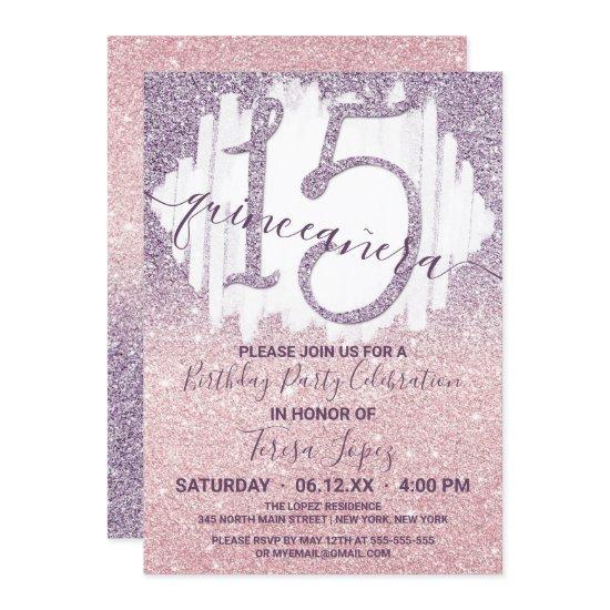 Girly Purple Pink Faux Glitter Ombre Quinceañera