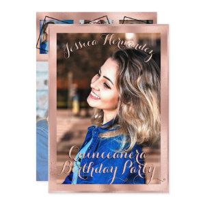 Girly Rose Gold Border Photo Collage Quinceañera
