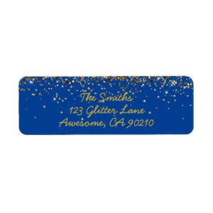 Girly Script Blue and Gold Wedding Return Address Label