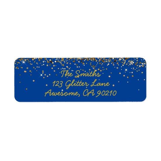 Girly Script Blue and Gold Wedding Return Address Label