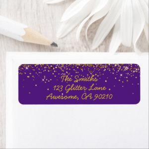 Girly Script Purple & Gold Wedding Return Address Label